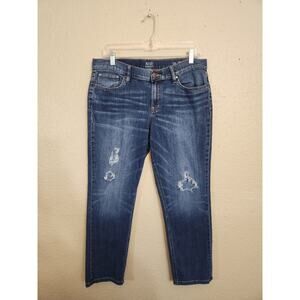 A.n.a Women's Dark Wash Mid Rise Distressed Skinny Boyfriend Crop Jeans‎ Size 10